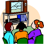 Student watching video on television in classroom