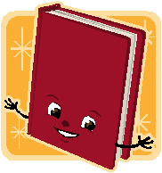 Drawing of a book with extended arms and hands and smiling face.